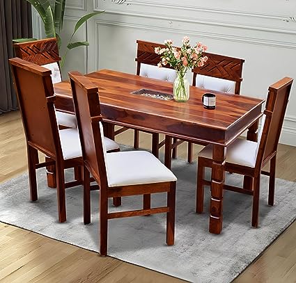 MoonWooden Sheesham Wooden Dining Table 6 Seater | Six Seater Dinning Table with 6 Chairs for Home | Dining Room Sets for Restraunts | Sheesham Wood, with Honney Finish