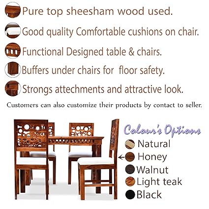MoonWooden Solid Wood 4 Seater Dining Table Set with 4 Chair for Home & Office Furniture| Hotel & Dinner | Drawing Room Furniture with Honey Finish