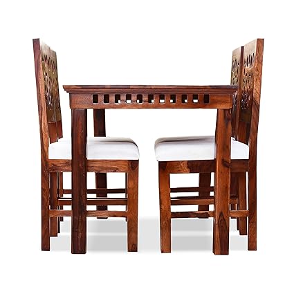 MoonWooden Solid Wood 4 Seater Dining Table Set with 4 Chair for Home & Office Furniture| Hotel & Dinner | Drawing Room Furniture with Honey Finish