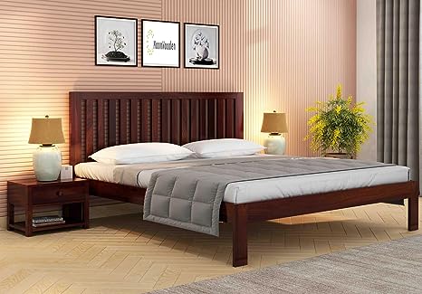 MoonWooden Sheesham Wood Bed Without Storage Wooden Double Bed Cot Bed Furniture for Bedroom Living Room Home (Model-3, Queen)
