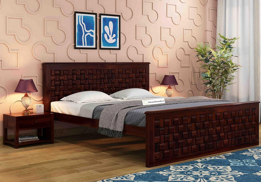 MoonWooden Sheesham Wood Bed Without Storage Wooden Double Bed Cot Bed Furniture for Bedroom Living Room Home|Nivaar Degine with Dark Honney (Model-2, King)