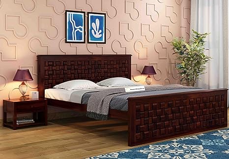 MoonWooden Sheesham Wood Bed Without Storage Wooden Double Bed Cot Bed Furniture for Bedroom Living Room Home|Nivaar Degine with Dark Honney (Model-2, King)