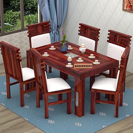 MoonWooden Sheesham Wooden Dining Table 6 Seater | Six Seater Dinning Table with 6 Chairs for Home | Dining Room Sets for Restraunts | Sheesham Wood (Honey)