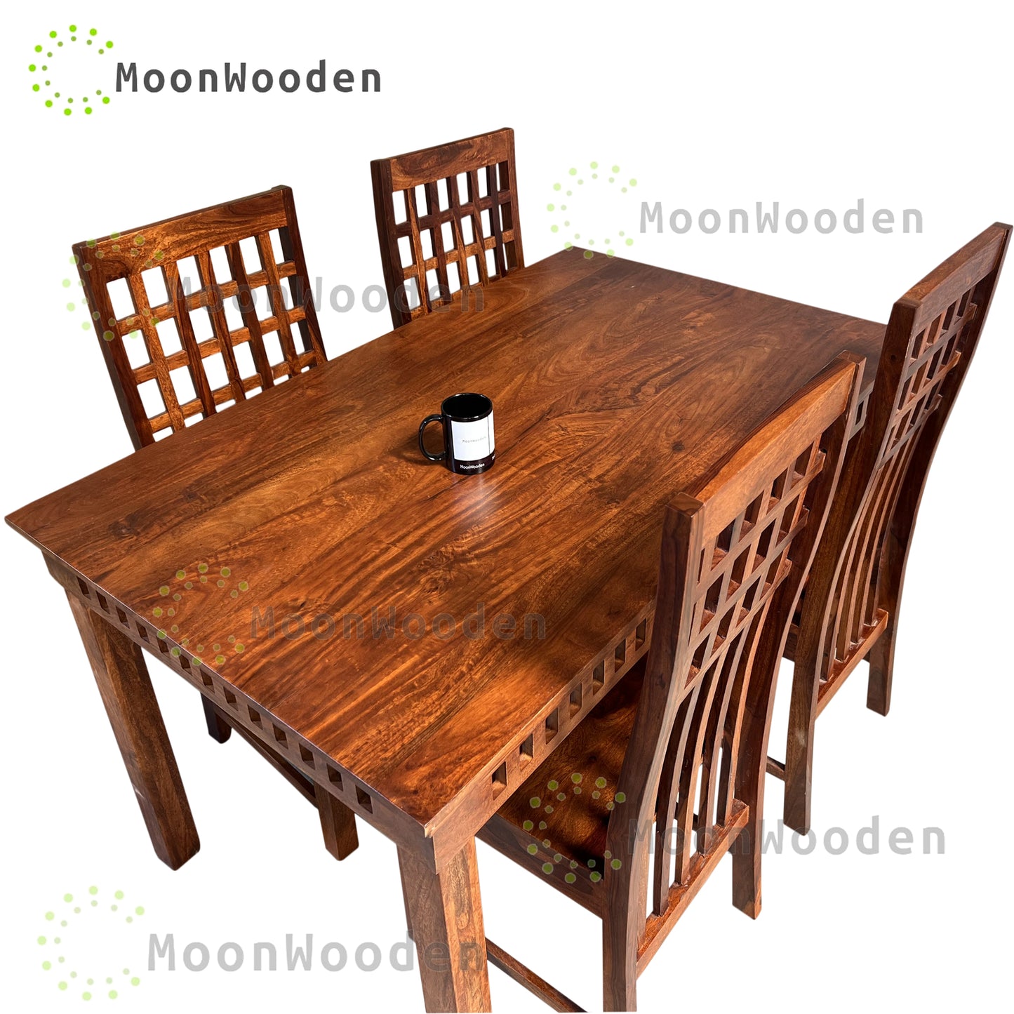 MoonWooden Solid Wood 4 Seater Dining Table Set with 4 Chair for Home & Office Furniture| Hotel & Dinner | Drawing Room Furniture,With Honey Finish