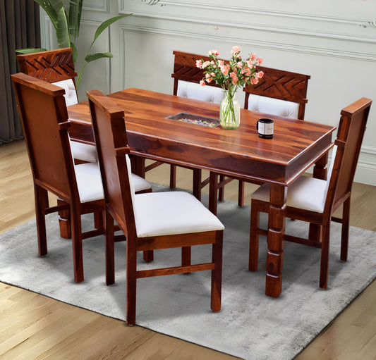 MoonWooden Solid Wood 6 Seater Dining Table Set with 6 Chair for Home & Office Furniture| Hotel & Dinner | Drawing Room Furniture with Honney Finish