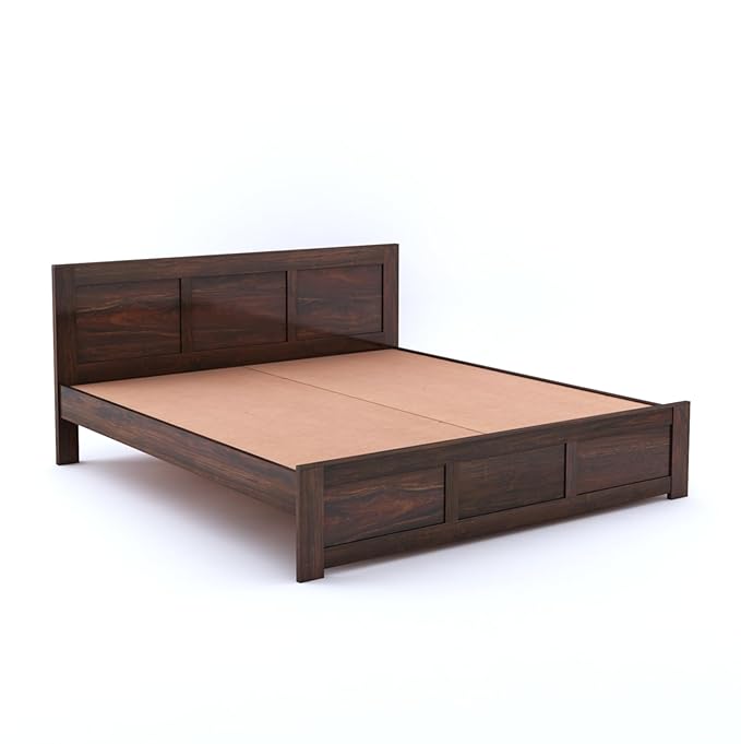 CHURUWOODCRAFT Solid Sheesham Wood Bed Without Storage Furniture for Bedroom | Rosewood Material | Noise Free | Zero Partner | Diwan Bed King Size | Walnut Finish