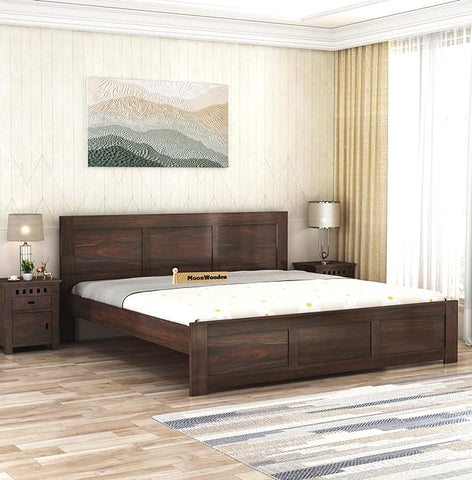 CHURUWOODCRAFT Solid Sheesham Wood Bed Without Storage Furniture for Bedroom | Rosewood Material | Noise Free | Zero Partner | Diwan Bed King Size | Walnut Finish