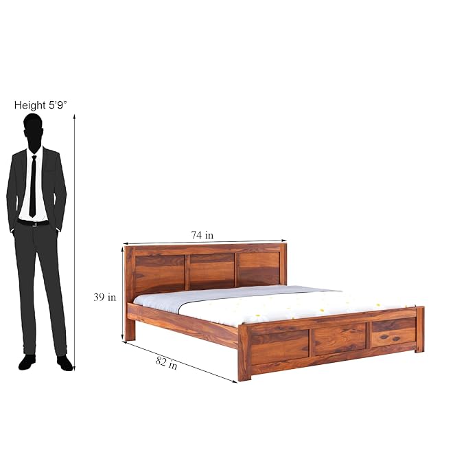 MooNWooden Sheesham Wood Double Bed Without Storage for Bedroom, Living Room | Lightweight | Noise Free | Zero Partner Disturbance | Lightweight (Model-1, King)