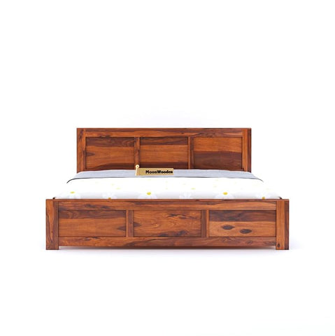 MooNWooden Sheesham Wood Double Bed Without Storage for Bedroom, Living Room | Lightweight | Noise Free | Zero Partner Disturbance | Lightweight (Model-1, King)