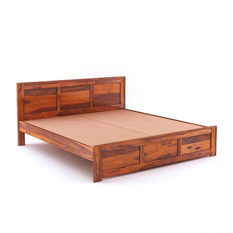 MooNWooden Sheesham Wood Double Bed Without Storage for Bedroom, Living Room | Lightweight | Noise Free | Zero Partner Disturbance | Lightweight (Model-1, King)