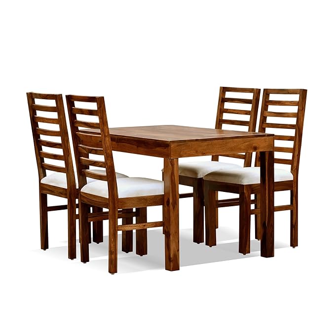 CHURUWOODCRAFT Zig Zag Solid Wood|Sheesham Wood Dining Table 4 Seater|Wooden Four Seater Dinning Table with Cushioned Chairs for Restaurant|Dinner Table 4 Seater for Home & Hotel|Dining Room Sets |