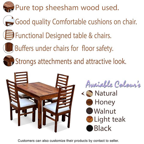 CHURUWOODCRAFT Zig Zag Solid Wood|Sheesham Wood Dining Table 4 Seater|Wooden Four Seater Dinning Table with Cushioned Chairs for Restaurant|Dinner Table 4 Seater for Home & Hotel|Dining Room Sets |