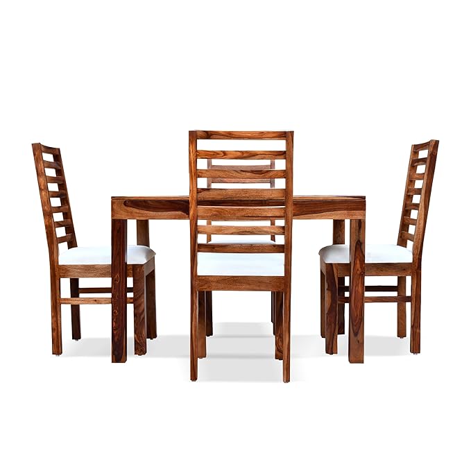 CHURUWOODCRAFT Zig Zag Solid Wood|Sheesham Wood Dining Table 4 Seater|Wooden Four Seater Dinning Table with Cushioned Chairs for Restaurant|Dinner Table 4 Seater for Home & Hotel|Dining Room Sets |