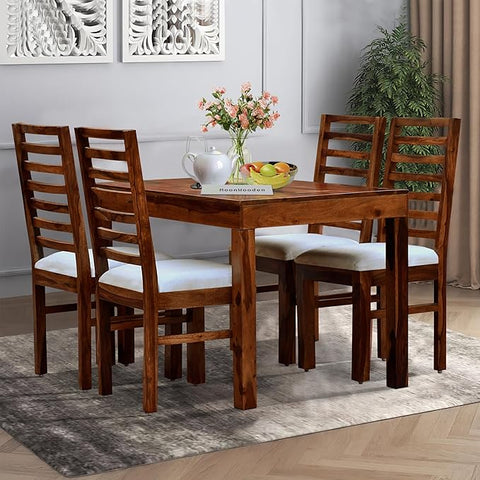 CHURUWOODCRAFT Zig Zag Solid Wood|Sheesham Wood Dining Table 4 Seater|Wooden Four Seater Dinning Table with Cushioned Chairs for Restaurant|Dinner Table 4 Seater for Home & Hotel|Dining Room Sets |