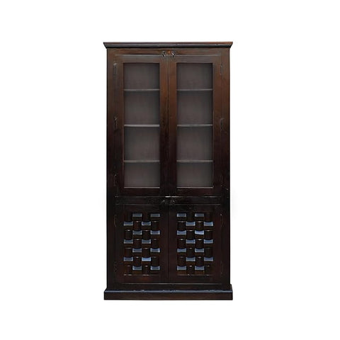 MoonWooden Sheesham Wood Crockery Cabinet with Glass Door | Wooden Book Shelf Cabinet with Storage Rack with Door for Home | Office Living Room (Walnut)