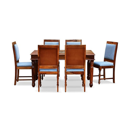 MoonWooden Sheesham Wooden 6 Seater Dining Table with Cushioned Chair|Solid Wood 6 Seater Dinning Table for Home, Office & Hotel | Dining Room Sets for Restraunts (6 Seater, Honey6s)