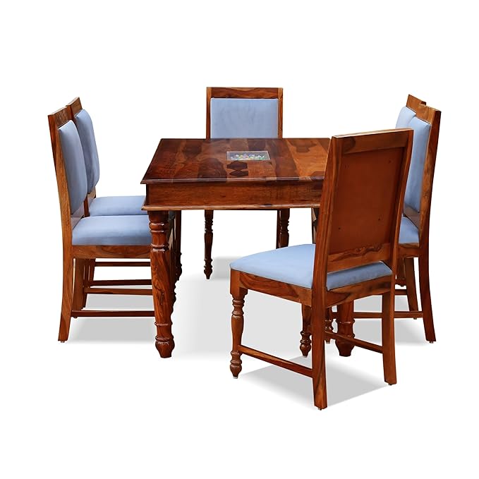 MoonWooden Sheesham Wooden 6 Seater Dining Table with Cushioned Chair|Solid Wood 6 Seater Dinning Table for Home, Office & Hotel | Dining Room Sets for Restraunts (6 Seater, Honey6s)