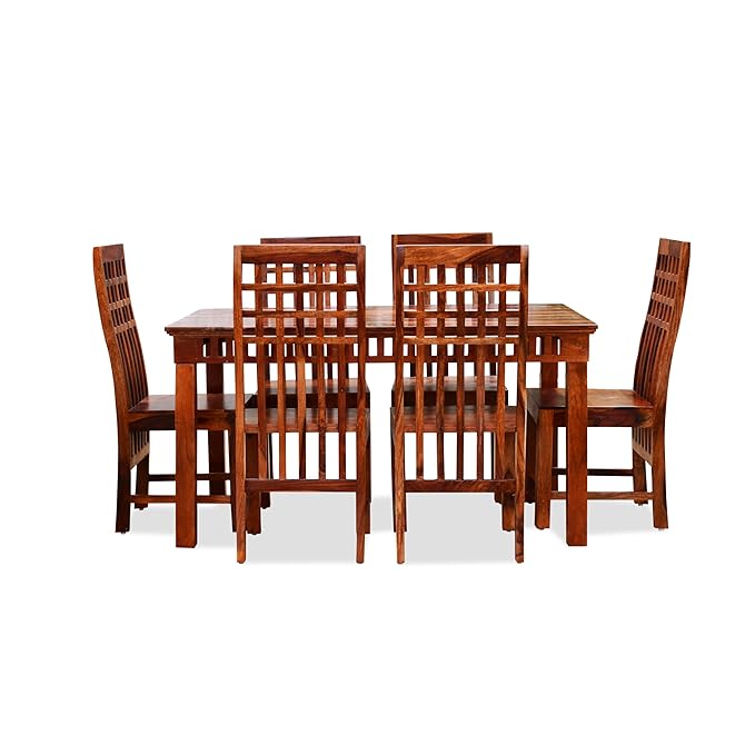 MoonWooden Sheesham Wooden Dining Table 6 Seater with 6 Chairs for Home & Hotel, Restaurant | Walnut Finish with Premium Polish