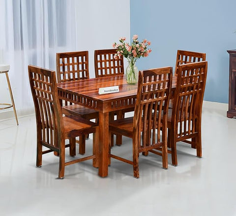 MoonWooden Sheesham Wooden Dining Table 6 Seater with 6 Chairs for Home & Hotel, Restaurant | Walnut Finish with Premium Polish