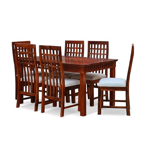 MoonWooden Sheesham Wood Dining Set 6 Seater with Cushioned Chair | Solid Wood | Dinning Set for Home & Hotel | Dining Room Sets for Restraunts | Premium Polish- Natural Brown