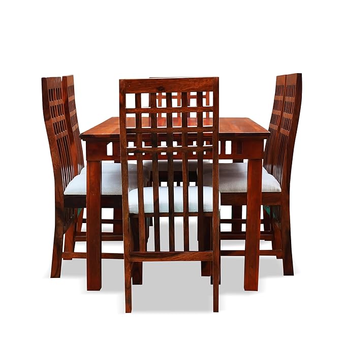 MoonWooden Sheesham Wood Dining Set 6 Seater with Cushioned Chair | Solid Wood | Dinning Set for Home & Hotel | Dining Room Sets for Restraunts | Premium Polish- Natural Brown