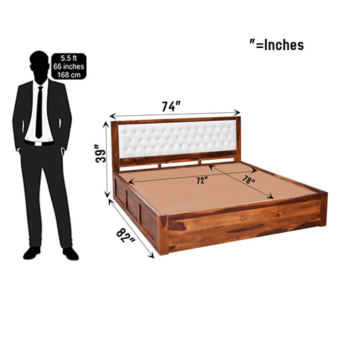 MoonWooden Sheesham Queen Size Bed for Bedroom, Solid Wood Double Bed