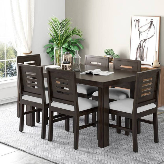 MoonWooden Solid Wood 6 Seater Dining Table Set with 6 Chair for Home & Office Furniture| Hotel & Dinner | Drawing Room Furniture with Walnut Finish