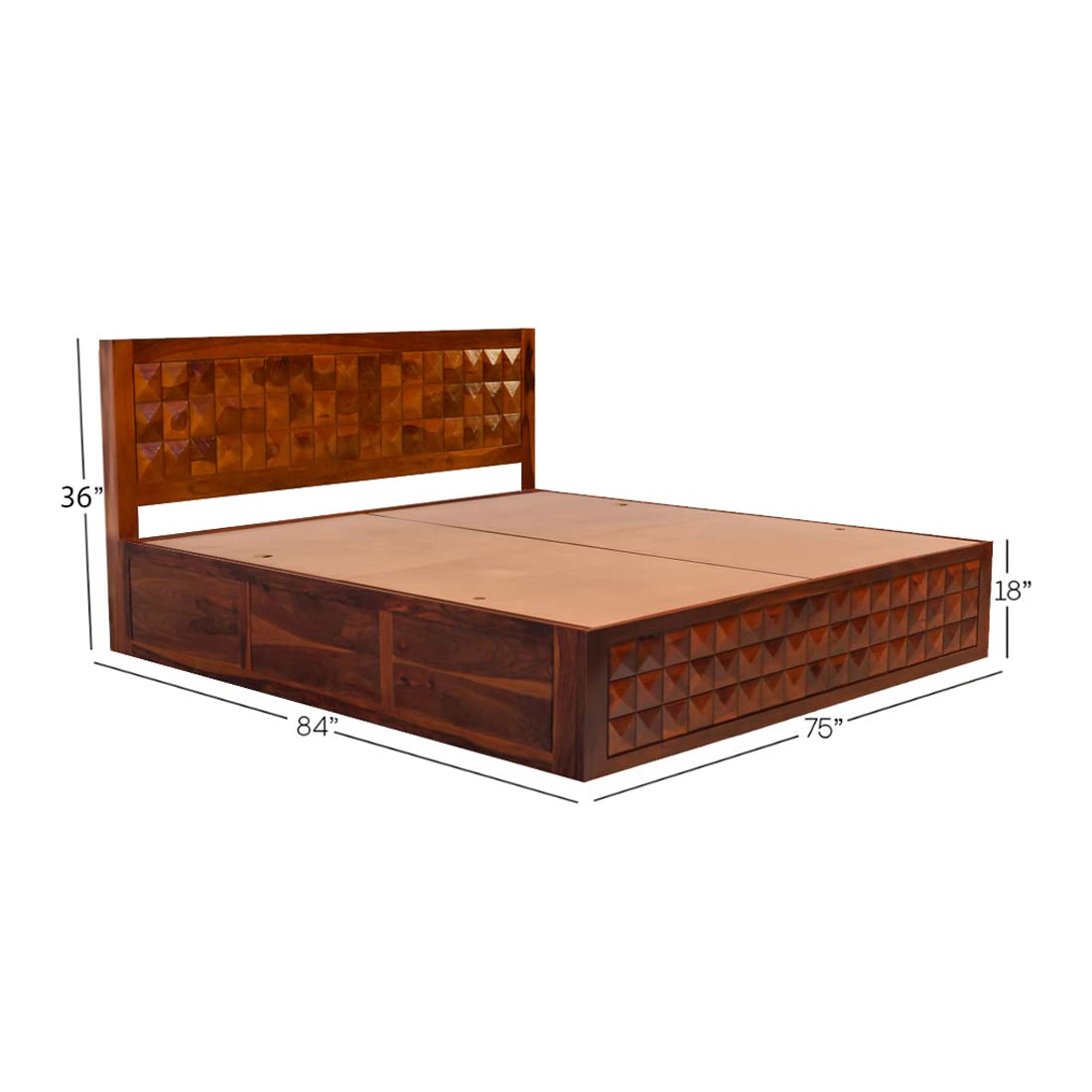 MoonWooden Sheesham Solid Wood King Size Bed with Storage | Rosewood Bedroom Double Cot | Noise Free | Zero Partner Disturbance (Compartment-4, Size-78x72 Inches, Dark Brown)