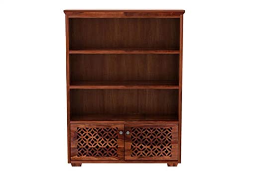 MoonWooden Solid Sheeshamwood Bookcase Book Shelves Cabinet with Racks and Drawer in Honey Finish (Set of 1)