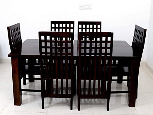 MoonWooden Wooden Dining Table 6 Seater Set with 6 Chairs for Dining Room Furniture Set and Hotel & Restaurant Walnut Finish with Premium Polish
