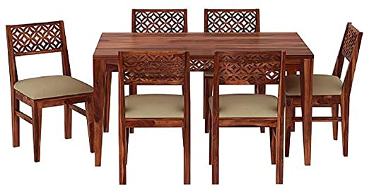 moonwooden Solid sheesham 6 Seater Wood Dining Room Sets || Wooden Dining Table with 6 Chairs|| Dining Table Set for Home Living Room Furniture (CNC-D1, 6 Seater)