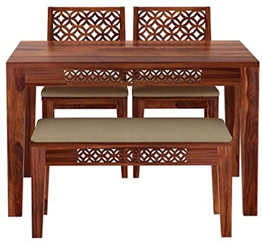 MoonWooden Wood Dining Room Sets || Wooden Dining Table with Chairs|| Dining Table Set for Home Living Room Furniture (CNC-Style-03, 4 Seater)