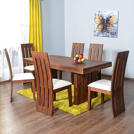 moonwooden Solid Wood 6 Seater Dining Table Set with 6 Chair for Home & Office Furniture| Hotel & Dinner | Drawing Room Furniture