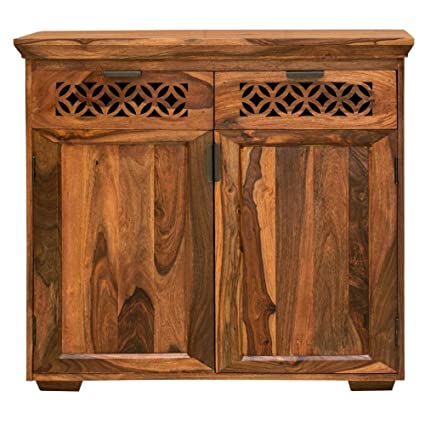 MoonWooden Solid Sheesham Wood Sideboard Tv Cabinet for Living Room | Free Standing Movable Tv Unit Side Board Table with 2 Drawer & 2 Door Cabinet Storage Furniture for Home | Teak Finish