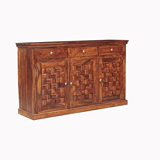 MoonWooden Wooden Sideboard Cabinet for Living Room | Kitchen Side Board Cabinet with 3 Door Cabinet & 3 Drawers Storage for Home | Sheesham Wood