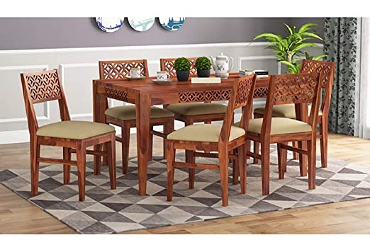 moonwooden Solid sheesham 6 Seater Wood Dining Room Sets || Wooden Dining Table with 6 Chairs|| Dining Table Set for Home Living Room Furniture (CNC-D1, 6 Seater)