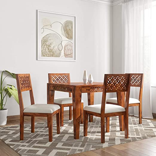 MoonWooden Solid Wood 4 Seater Dining Table Set with 4 Chair for Home & Office Furniture| Hotel & Dinner | Drawing Room Furniture |