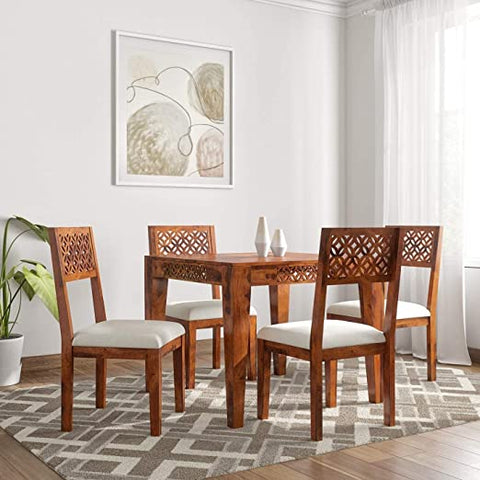 MoonWooden Solid Wood 4 Seater Dining Table Set with 4 Chair for Home