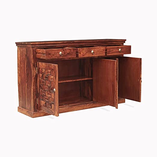 MoonWooden Wooden Sideboard Cabinet for Living Room | Kitchen Side Board Cabinet with 3 Door Cabinet & 3 Drawers Storage for Home | Sheesham Wood