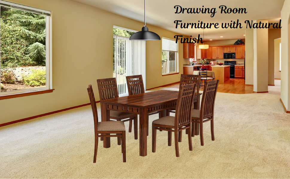 moonwooden Solid Wood 6 Seater Dining Table Set with 6 Chair for Home & Office Furniture| Hotel & Dinner | Drawing Room Furniture with Natural Finish