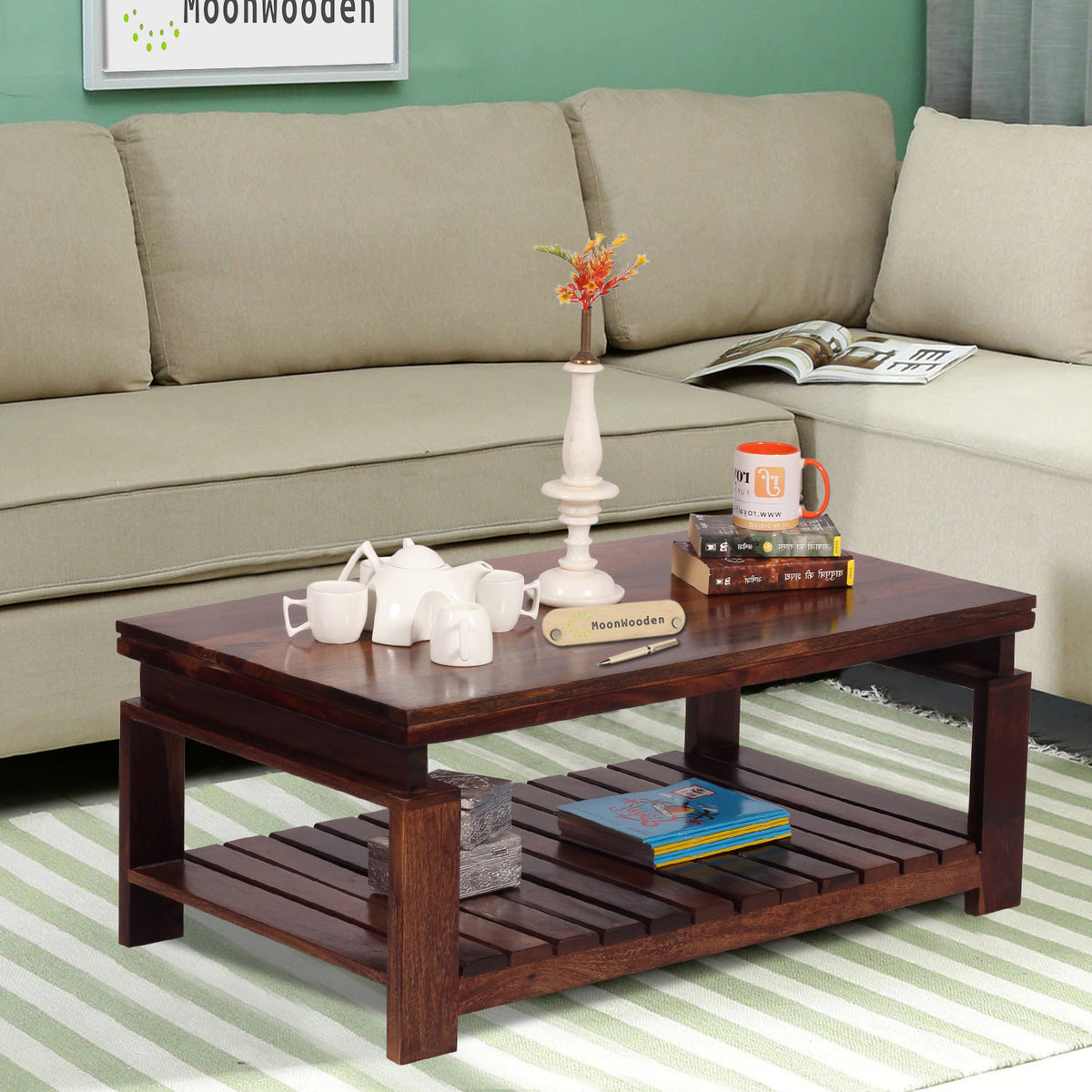 MoonWooden Engineered Wood Coffee Table/Center Table for Living Room (Wenge, Matte Finish)