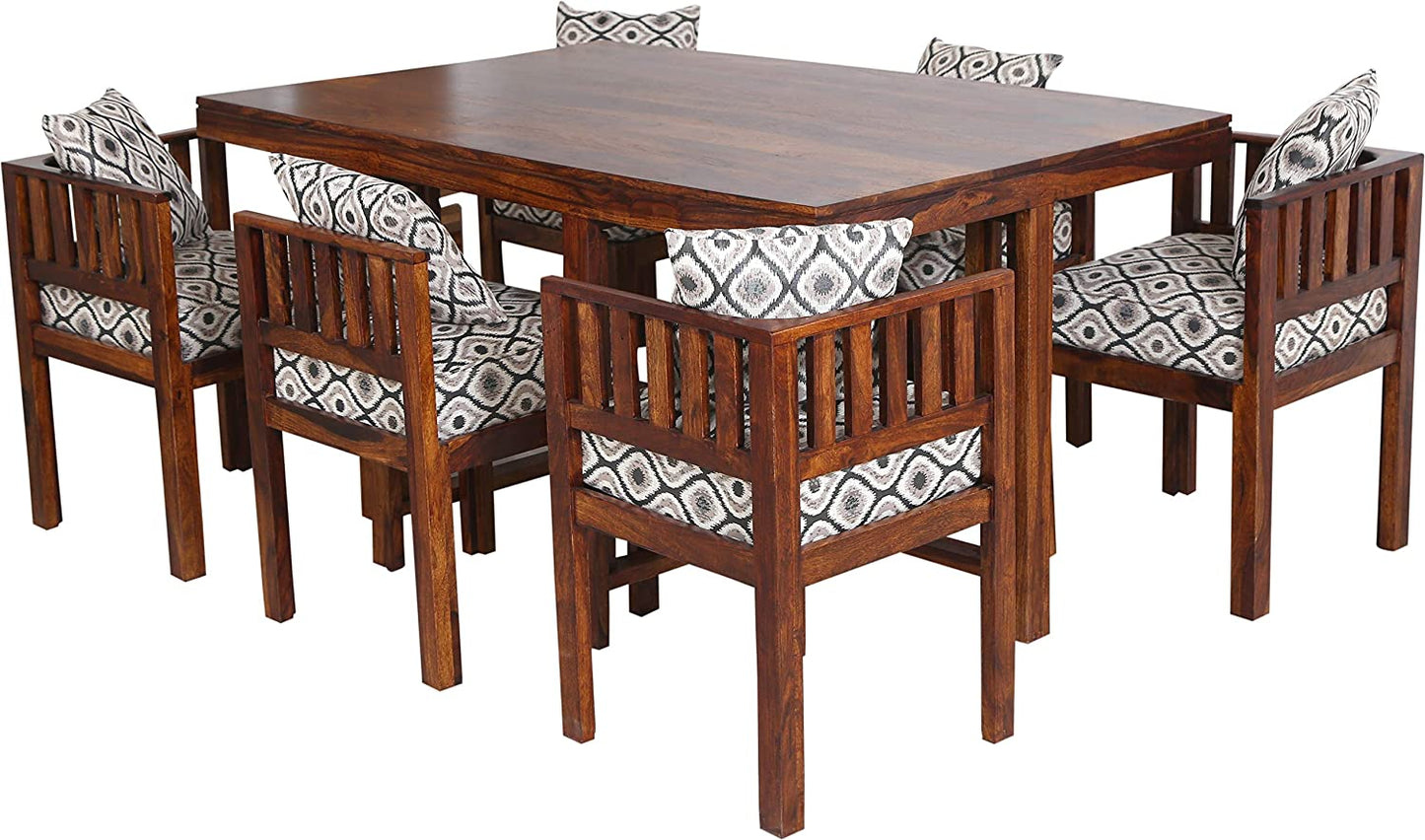 MoonWooden Solid Wood 6 Seater Dining Table Set with 6 Chair for Home & Office Furniture| Hotel & Dinner | Drawing Room Furniture with Teak Finish