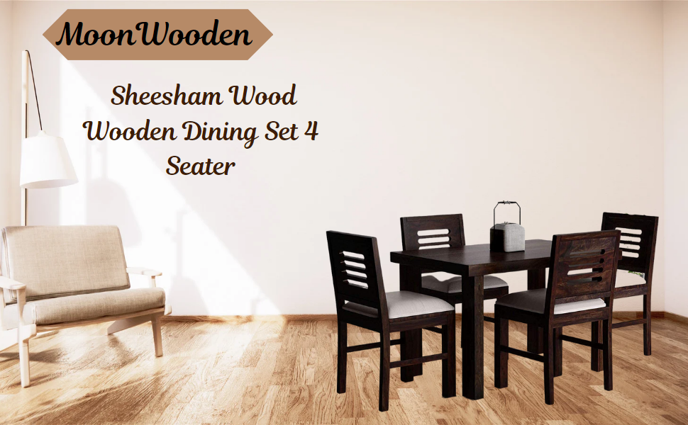 moonwooden Sheesham Wood Dining Table 4 Seater Dining Table with Chair || Dining Table Set || Dining Room Set || Four Seater Dining Set | 4 Seater, Warm Chestnut Finish