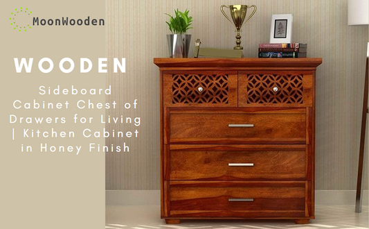 MoonWooden Wooden Sideboard Cabinet Chest of Drawers for Living | Kitchen Cabinet in Honey Finish